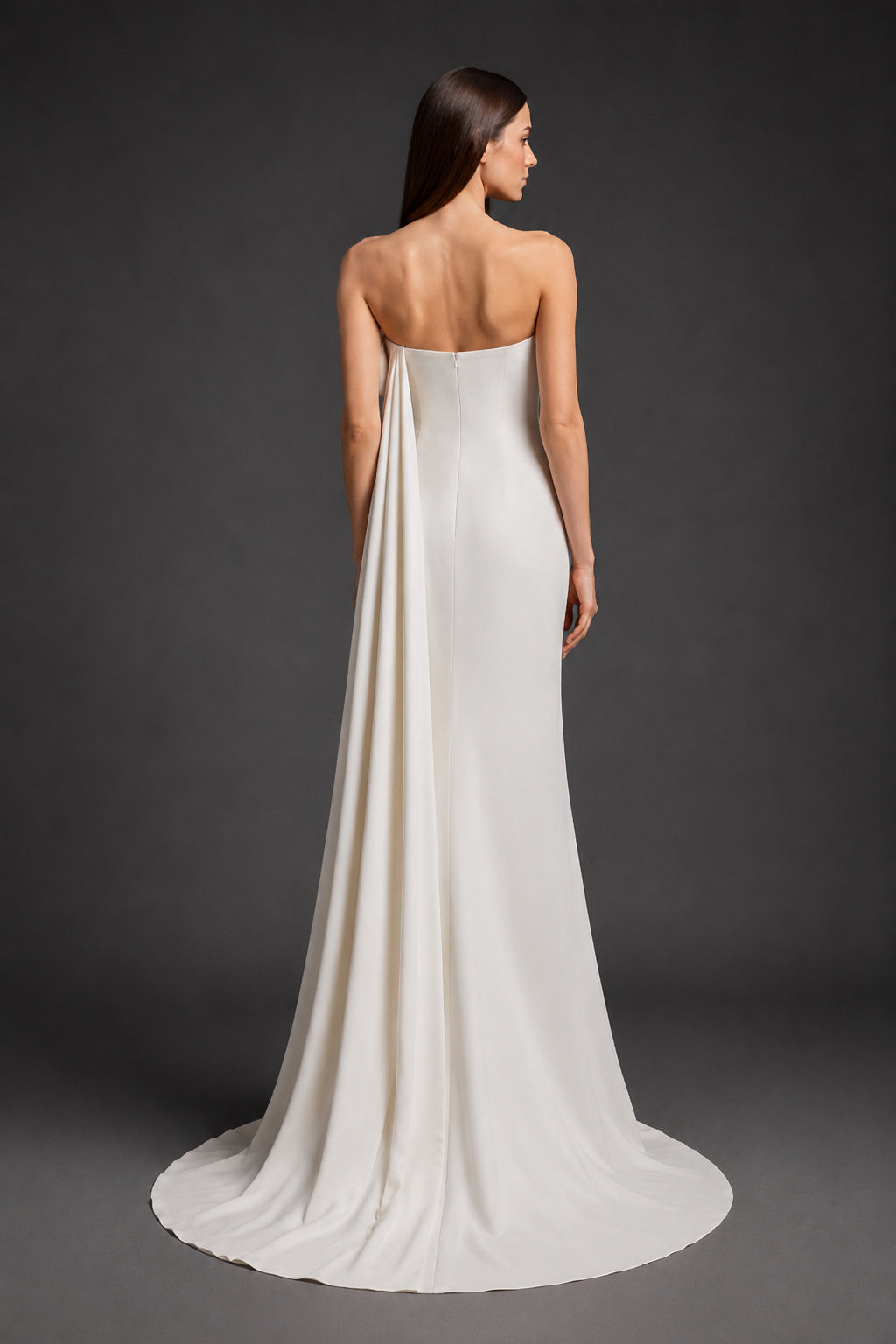 Wedding Sheath Satin Dress with Strapless Neckline and Front Bow Drape back view