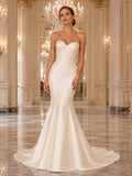 Soft Neutral Satin Strapless Mermaid Evening Gown front view