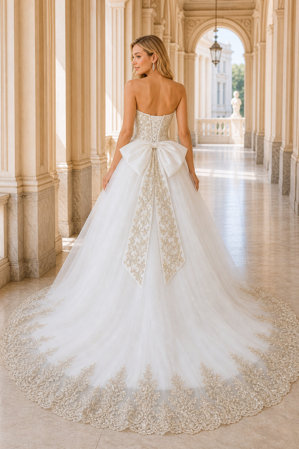 White Square Mermaid Lace Floor-length Wedding Dress With Lace and Layered Skirt and Open Back