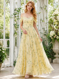 Yellow Vine Print Off Shoulder Romantic Maxi Dress front view