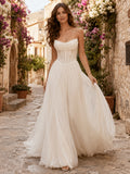 Romantic Strapless Corset Tulle Italian Village Elopement Dress front view