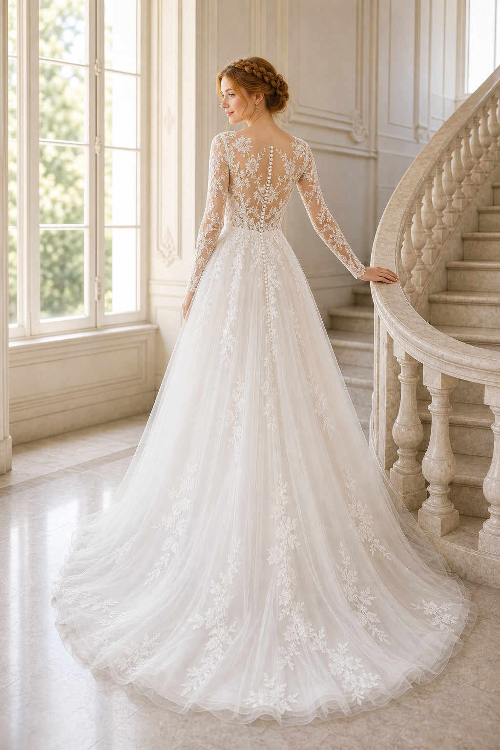 White Scoop Cap Sleeves A-Line Chiffon Floor-length Wedding Dress With Pleated Skirt and Layered Skirt and Open Back