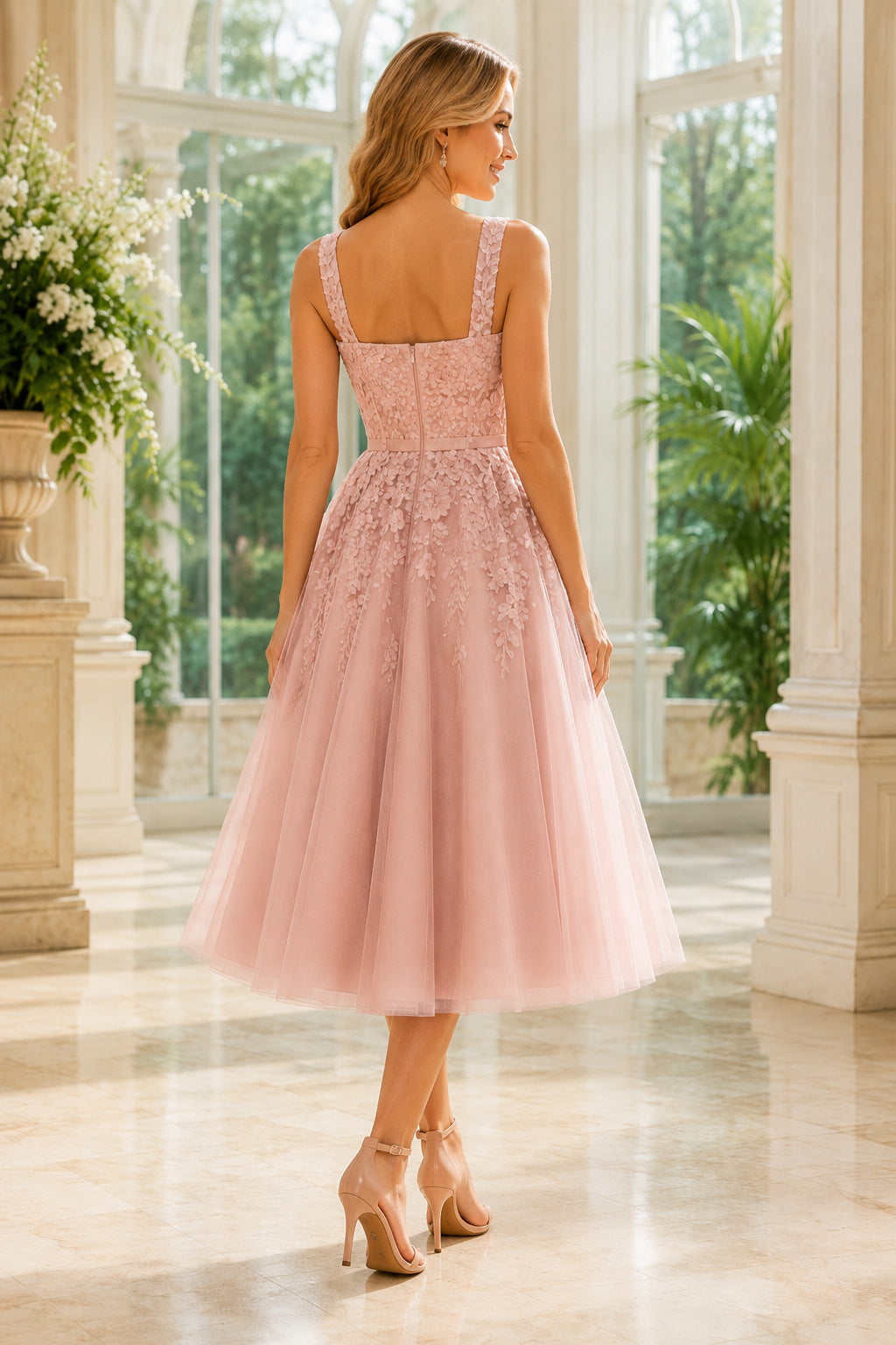 Sky Blue Elegant Evening Cocktail Sheath Dress back view