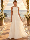 Beach Halter Empire Relaxed Chiffon A-Line Wedding Dress front view