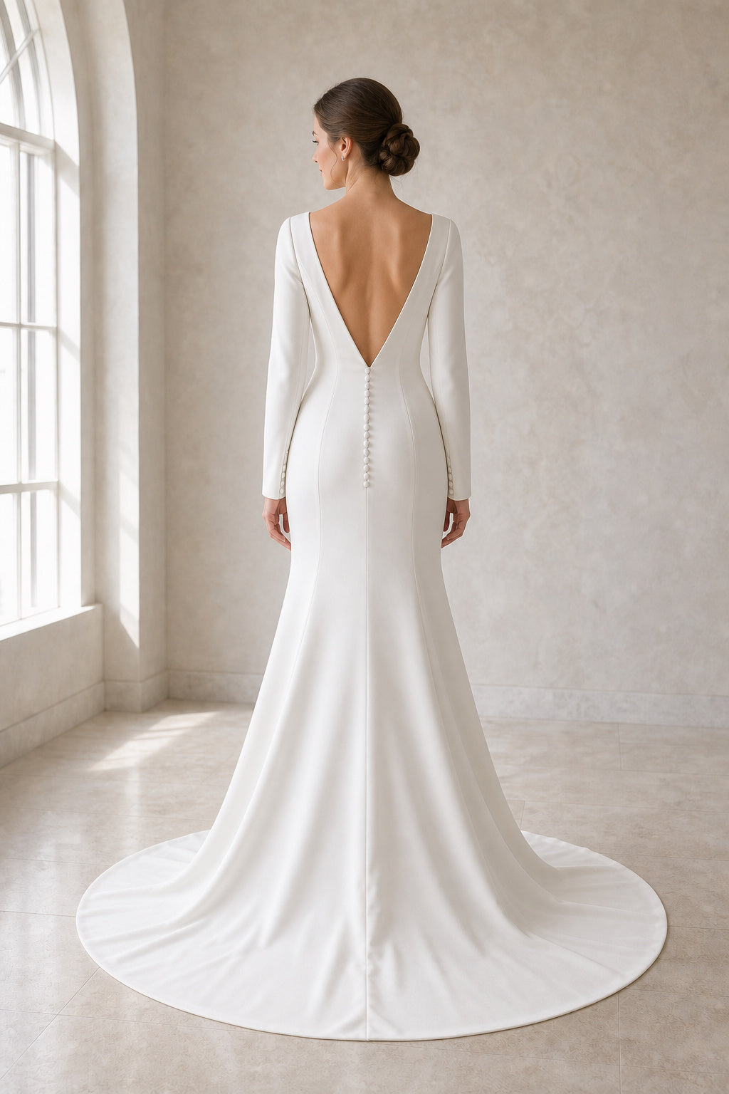 White Sweetheart Sheath Crepe Floor-length Wedding Dress With Sweep Train and Open Back and Open Back