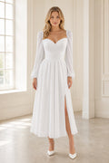 Ivory Halter Mermaid Crepe, Lace Floor-length Wedding Dress With Lace and Front Slit and Open Back