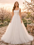 Square Neck Minimal Organza Orchard A-Line Bridal Gown front view