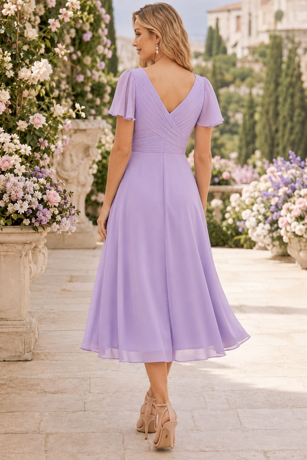 Lavender Wedding Guest Sheath Dress Style MG_301574 back view