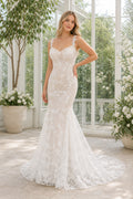 White Bateau Short Sleeves A-Line Lace Floor-length Wedding Dress With Lace and Beaded Waist and Open Back