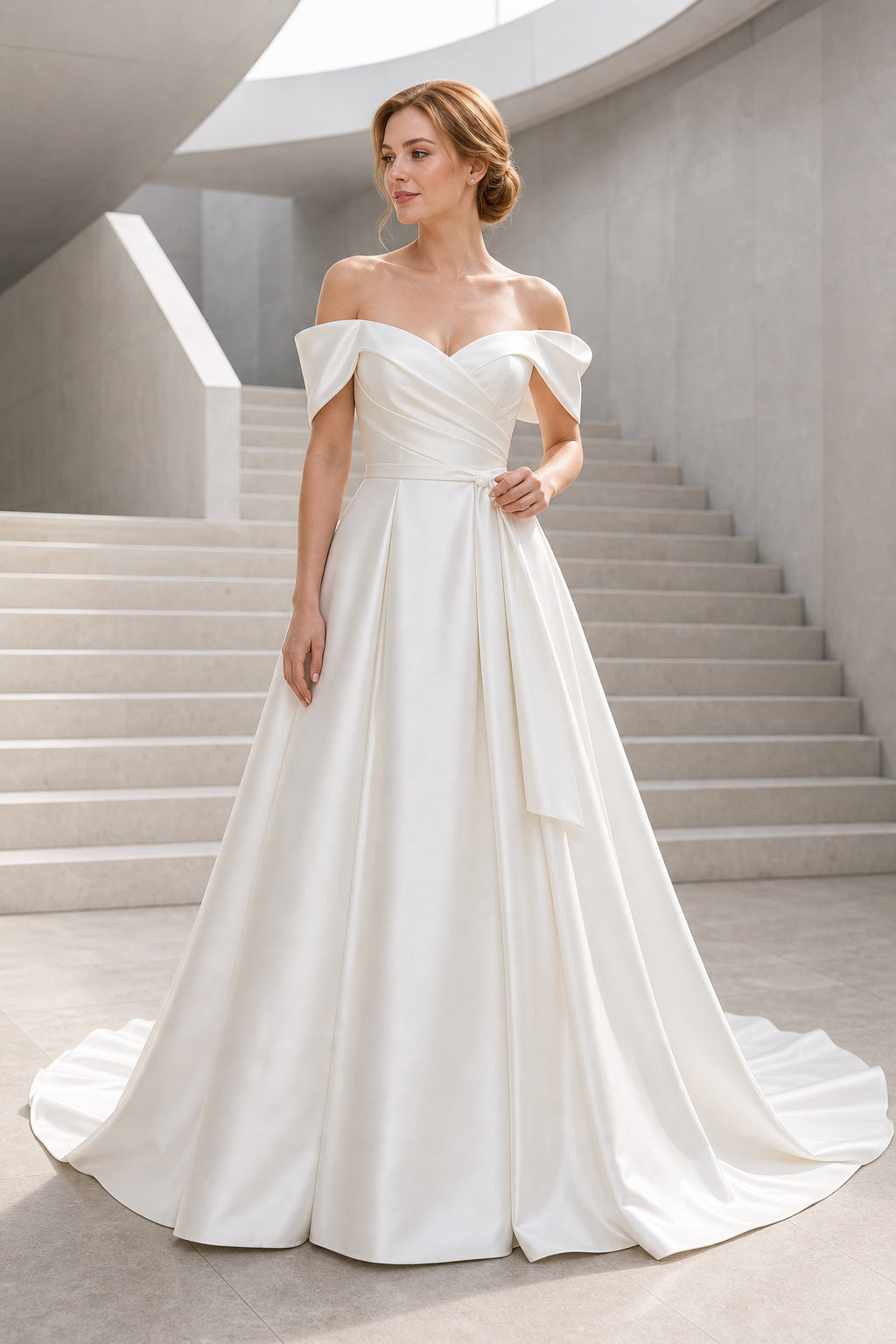 White Scoop Three-Quarter Sleeves A-Line Chiffon Floor-length Wedding Dress With Lace Bodice and Sweep Train and Open Back Lace Hem Detail