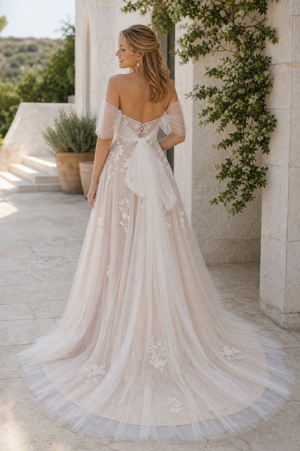 White Halter A-Line Lace Floor-length Wedding Dress With Lace and Lace Bodice and Open Back