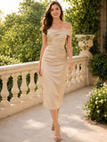Champagne Polished Chiffon Sheath V-neck Knee Length Cocktail Dress front view