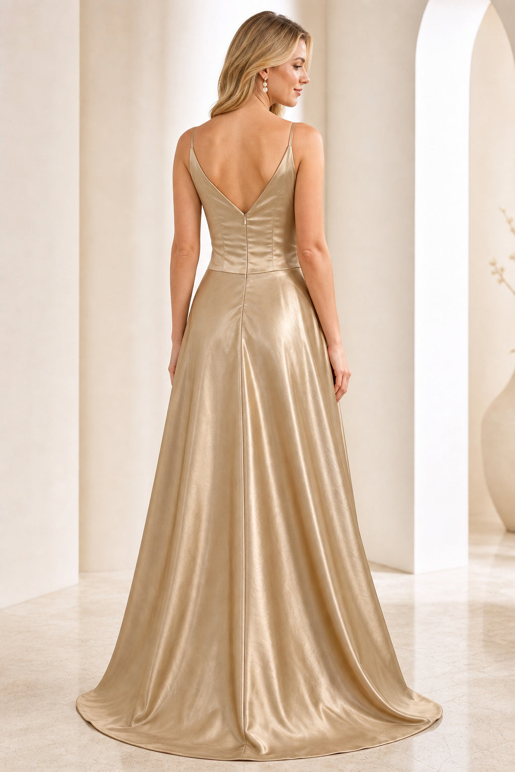 Ivory Square A-Line Lace Floor-length Wedding Dress With Lace and Front Slit and Open Back
