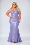 Plus Size Lavender Sequin Mermaid Formal Dress with Spaghetti Straps front view