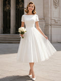 Vintage Courthouse 1950s Short Sleeve A-Line Wedding Dress front view