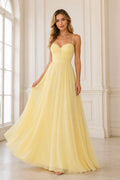 Evening Gown Daffodil Tulle A-Line Sweetheart Sleeveless Floor Length front view