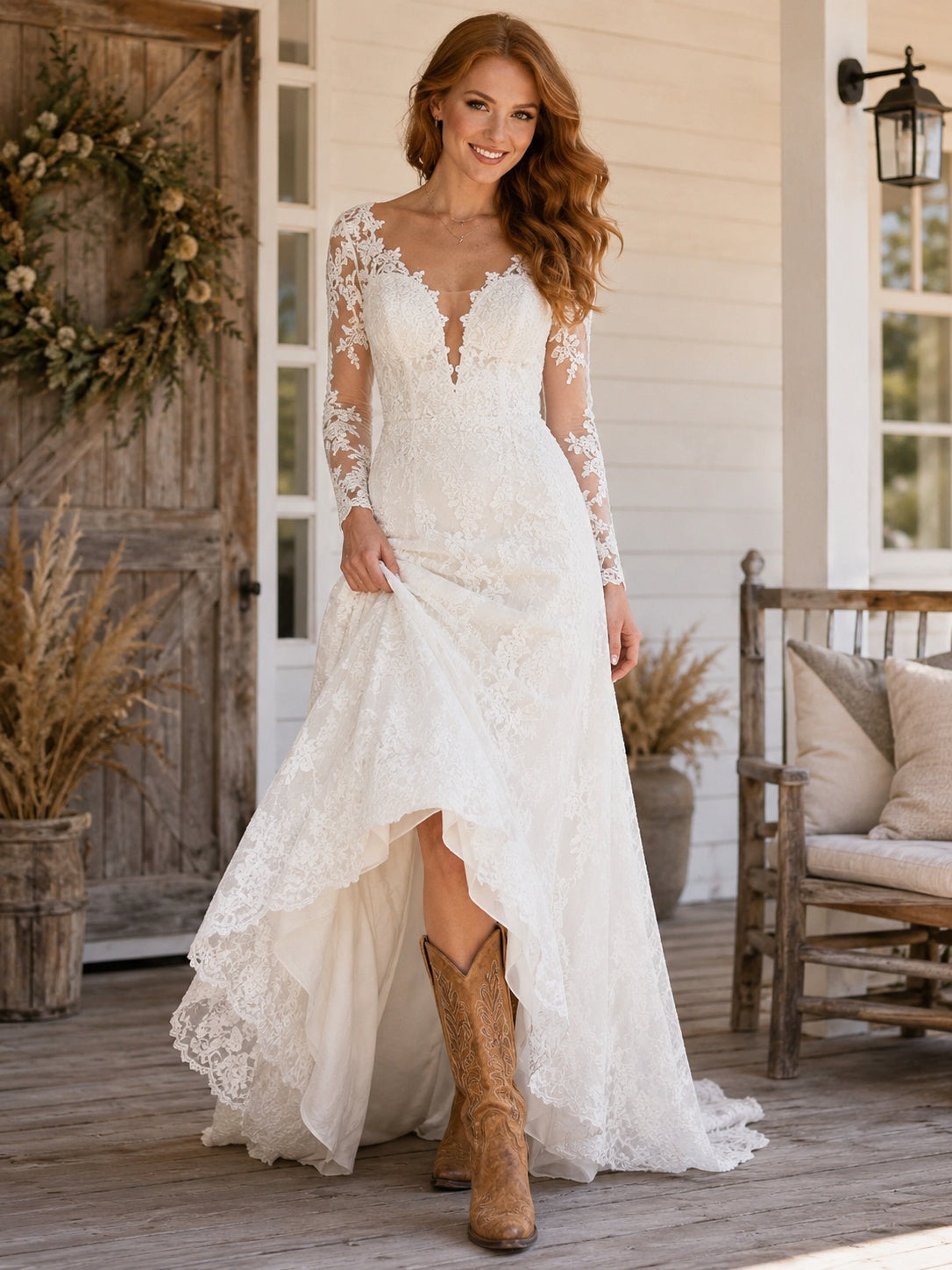 Maternity Wedding Dress Off-the-Shoulder Simple A-Line Bridal Gown with Flowing Tulle Train front view