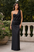Black One-Shoulder Floor-Length Jersey Sheath Dress