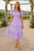 Lavender Square Neck Tiered A-Line Formal Dress front view