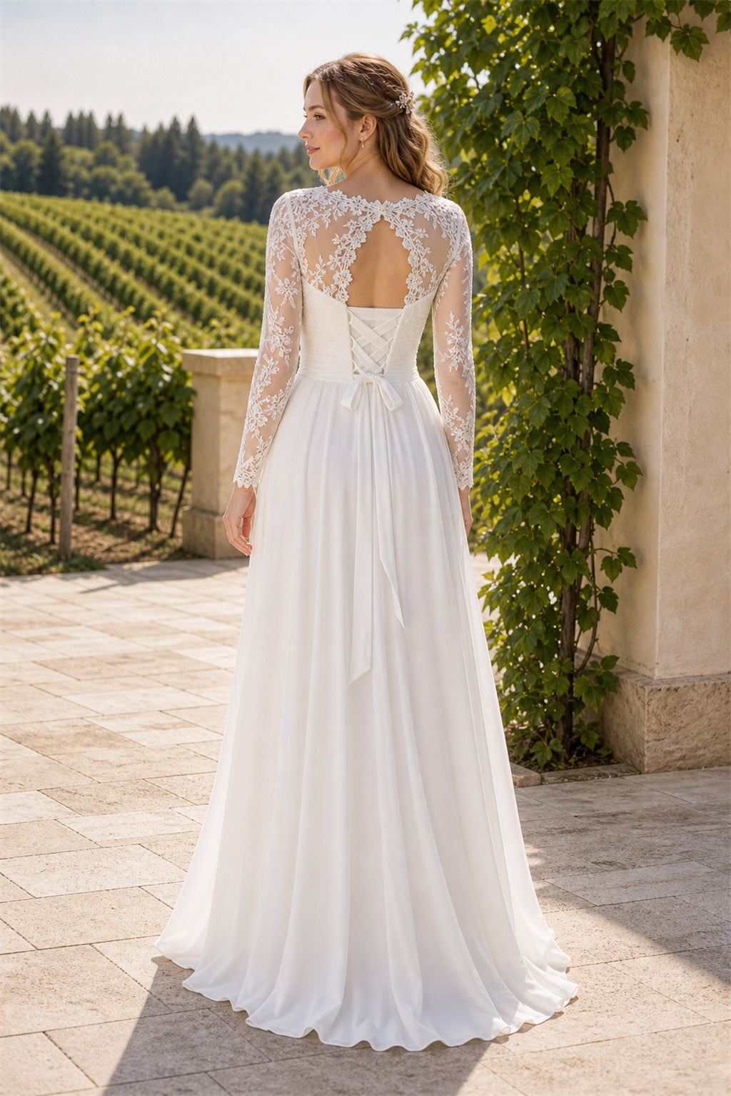 Ivory Off-the-shoulder Mermaid Crepe, Lace Floor-length Wedding Dress With Lace and Front Slit and Open Back Lace Hem Detail