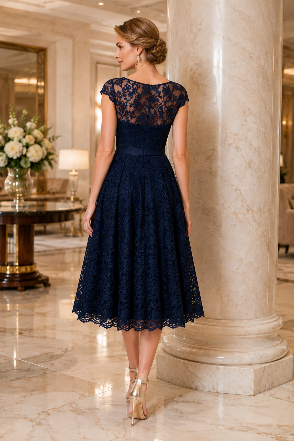 Dark Navy Navy Cocktail Sheath Dress Style MG_301342 back view