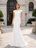 Cap Sleeve Crepe Sheath Minimalist Courthouse Bridal Gown front view