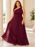 Burgundy Chiffon Plus Size One Shoulder A Line Prom Gown front view