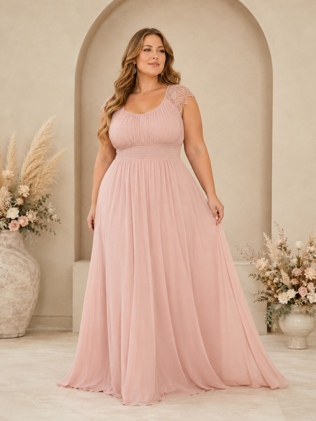 Blush Plus Size Sleeveless Empire Chiffon Studio Bridal Gown front view