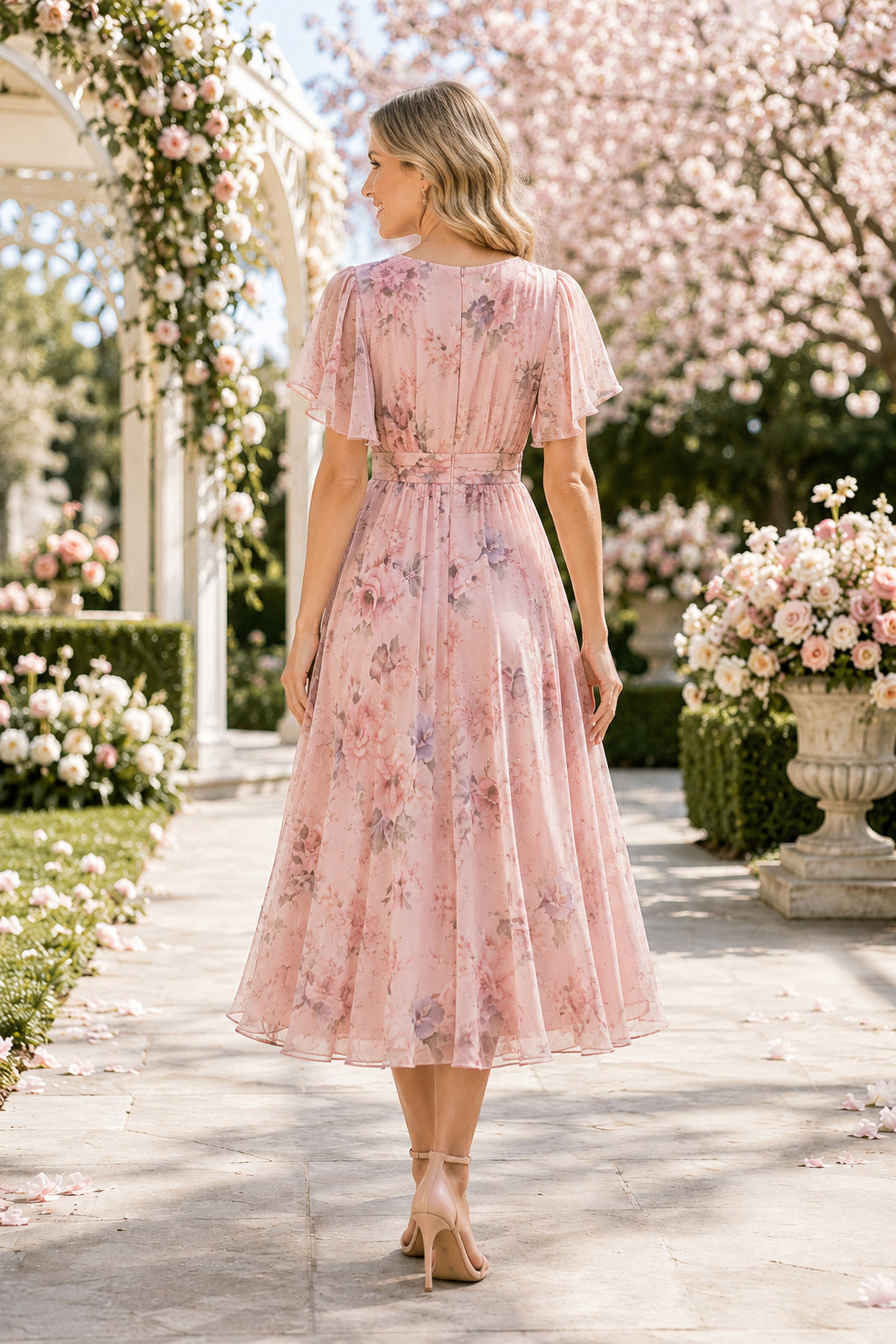 Sage Spring Wedding Guest Sheath Dress Style MG_301534 back view
