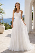 White Sweetheart A-Line Tulle Floor-length Wedding Dress With Lace and Tulle Skirt