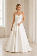 White Scoop Three-Quarter Sleeves Mermaid Lace Floor-length Wedding Dress With Lace and Lace Bodice and Open Back