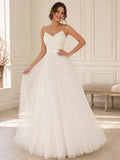 Budget Spaghetti Strap Sweetheart Tulle A-Line Bridal Gown front view