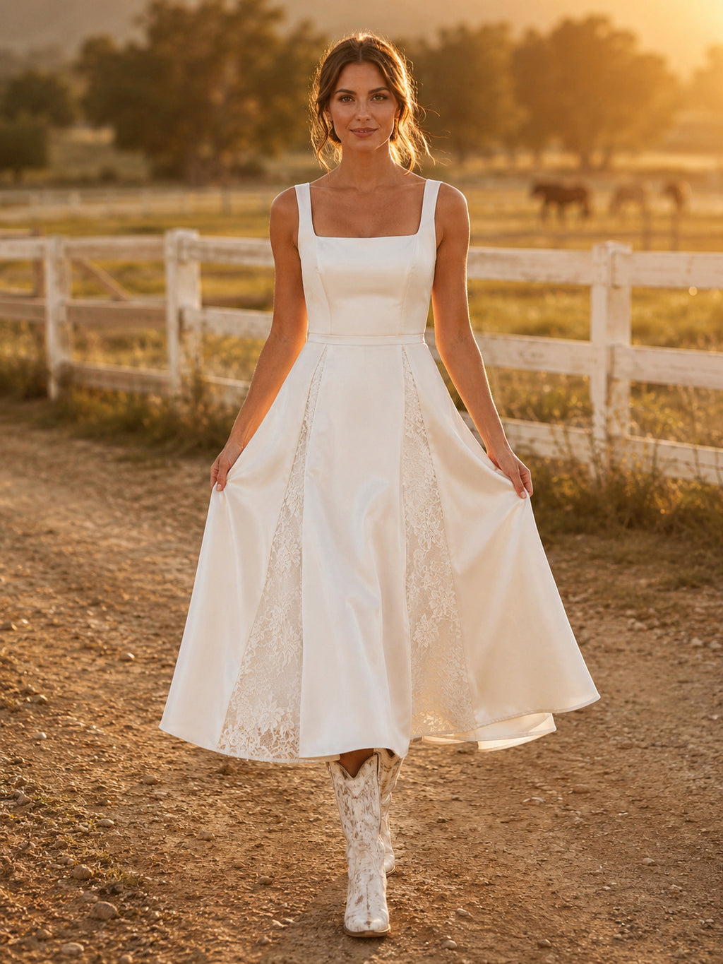 Maternity Wedding Dress Scoop Neck Cap Sleeve Simple Woodland Bridal Gown front view