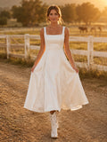 Maternity Wedding Dress Scoop Neck Cap Sleeve Simple Woodland Bridal Gown front view
