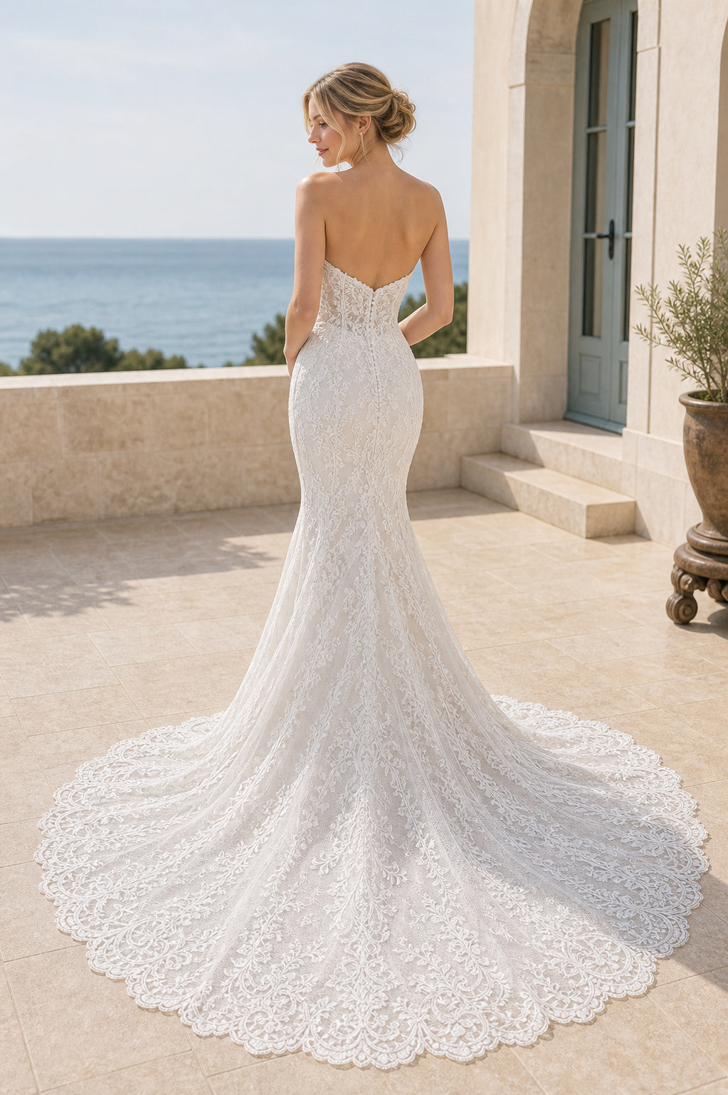 White Off-the-shoulder Long Sleeves A-Line Satin Floor-length Wedding Dress With Open Back and Lace Bodice