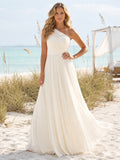 Lightweight Beach One-Shoulder Chiffon A-Line Destination Bridal Dress front view
