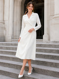 Tailored Long Sleeve Wrap City Hall Midi Bridal Dress front view