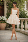 Ivory Strapless Mini Tulle Fit-and-Flare Dress