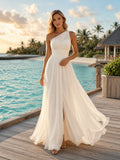 One Shoulder Tulle Tropical Island Resort Elopement Gown front view