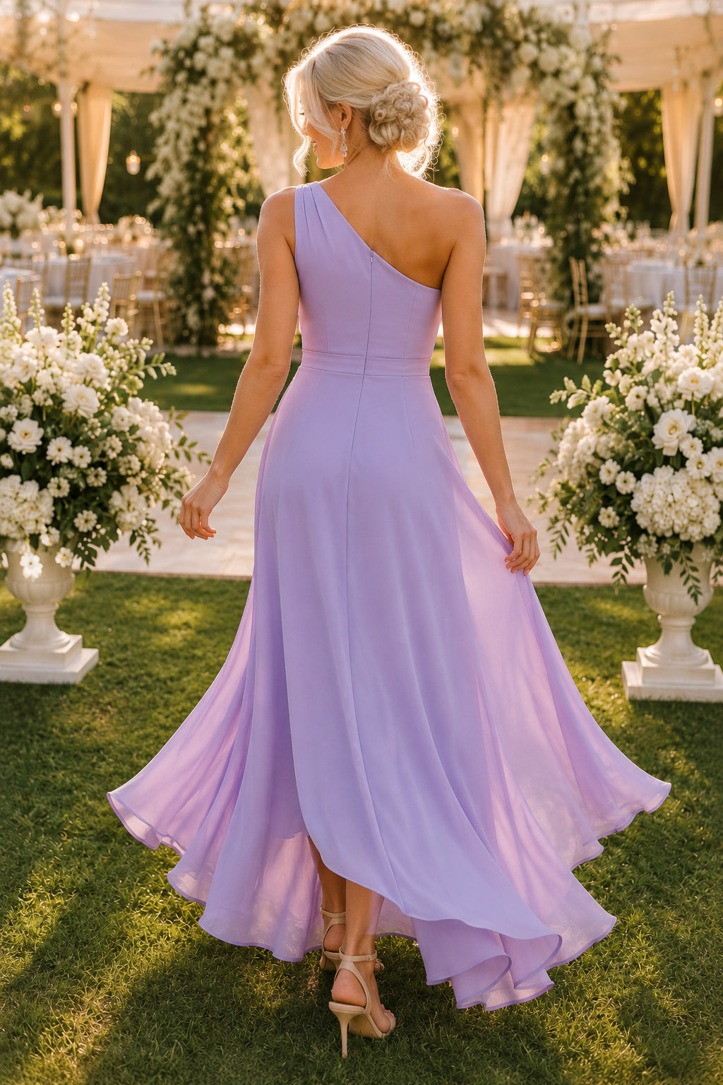 Lavender Wedding Guest Sheath Dress Style MG_301577 back view