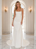 Spaghetti Strap Minimalist Crepe Marble Interior Elopement Gown front view