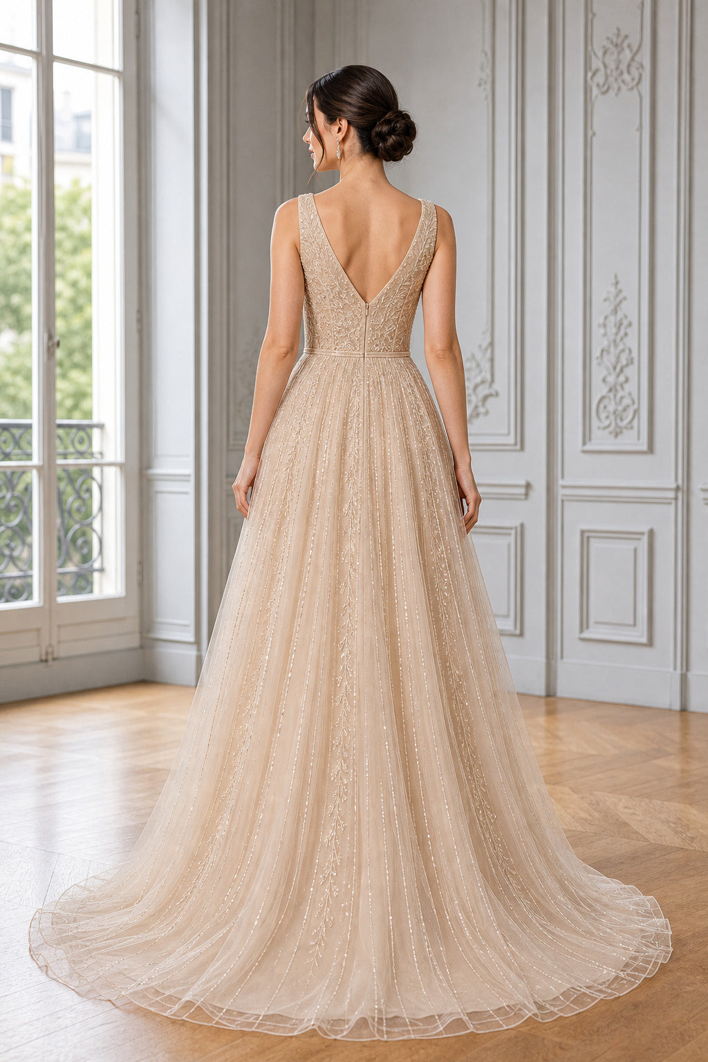 White Scoop Cap Sleeves Mermaid Lace Floor-length Wedding Dress With Lace and Beaded Bodice and Open Back Pearl Detail