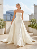 Satin Wedding Dress Ball Gown Strapless Sweetheart Cathedral Train Bridal Gown front view