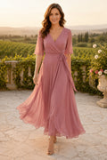 Sage Wrap Wedding Guest Sheath Dress front view