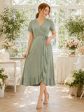 Sage Green Wrap Ruffle Hem Nursing Friendly Midi Dress front view