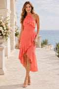 Dark Navy Ruffle Wedding Guest Sheath Dress front view