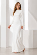 Ivory Long Sleeve High Neck Formal Dress front view