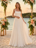 Simple Square Neck Chiffon Tropical Beach Bridal Gown front view