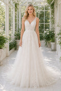 White Off-the-shoulder Long Sleeves A-Line Satin Floor-length Wedding Dress With Sweep Train and Open Back