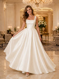 Square Neck Satin Luxury Ballroom Ball Gown Bridal Dress front view
